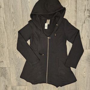 XCVI Black Grunge Dark 100% Cotton Zip Hoodie NWT